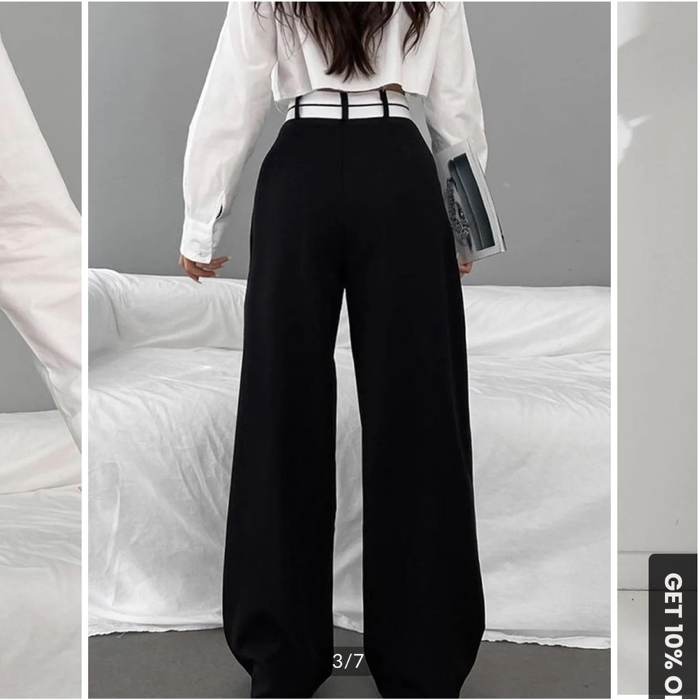 Commense Elegant Black Wide-Leg Trousers - Picture 3 of 6